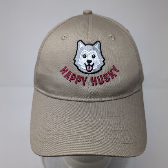Happy Husky Strapback Hat Tan One Size Embroidered Port & Company - Picture 2 of 9